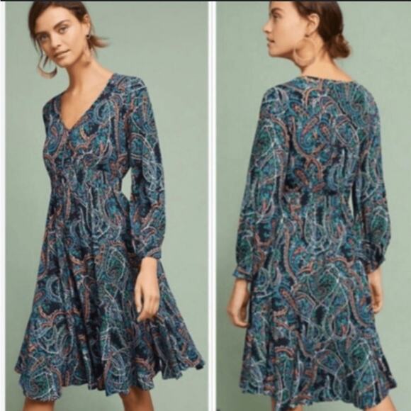 Anthropologie Dresses & Skirts - Anthropologie Maeve Floral Paisley Hot Pink Dress Maplewood Navy  Sz Large NWT